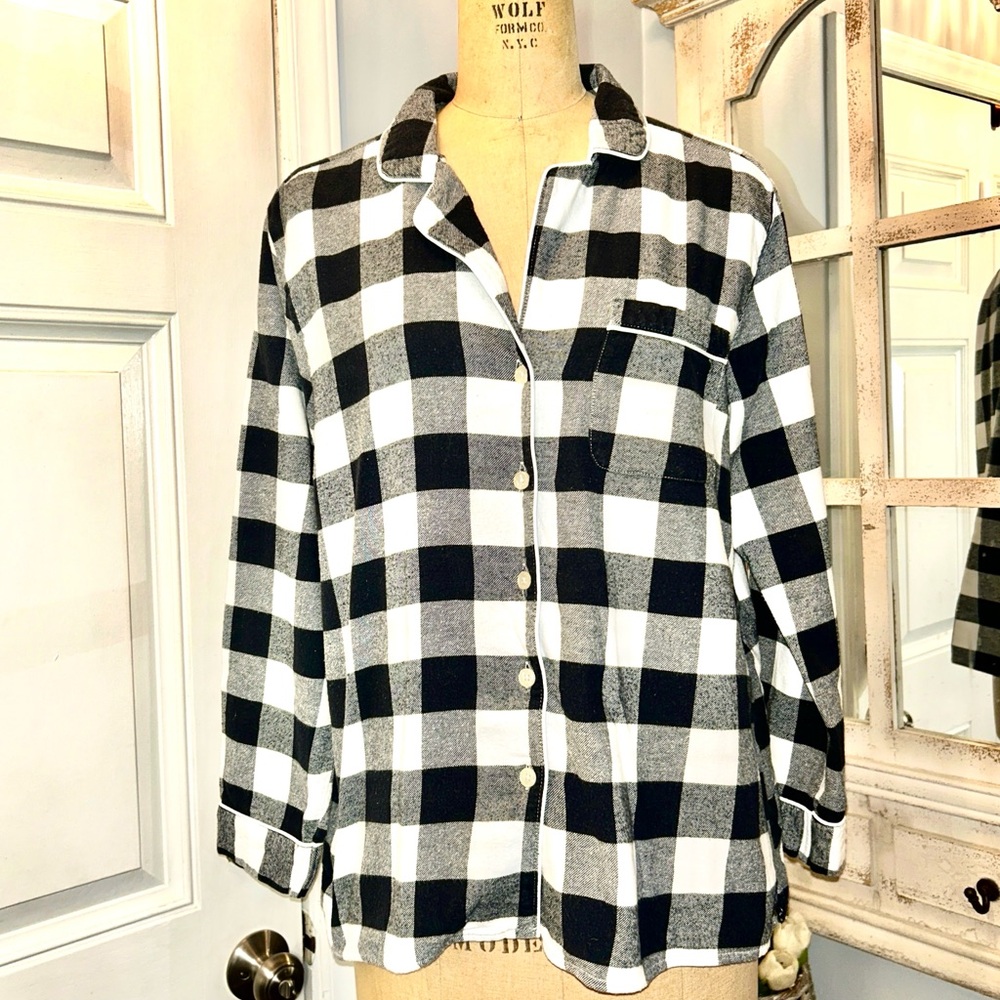 Land’s End Women’s Black & White Buffalo‎ Plaid Pajama/Lounge Set Large Cozy